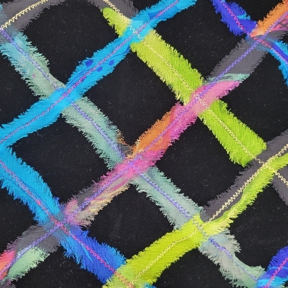 Chicos Open Blazer Size 1 M 8 Abstract Vibrant Rainbow Colors Silk Blend Lined - Picture 6 of 13